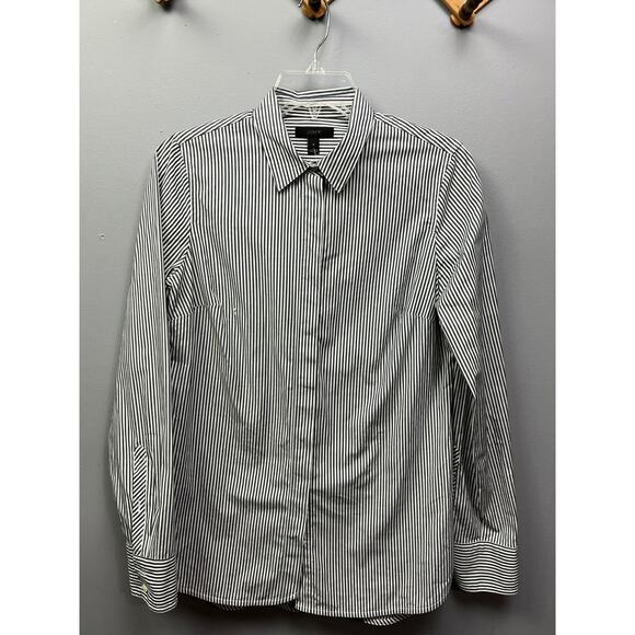 J. CREW ladies size 4 gray striped long sleeve fitted button up shirt - Picture 1 of 5